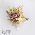 Vintage purple and orange silk rose boutonniere for weddings, size 8x14cm and weight 13g - Corsage / Tea Brown