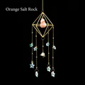 Hanging suncatcher with geometric gold frame, orange salt stone, and crystal star charms - 3cm Orange Salt Stone Wind Chime Pendant