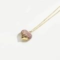 Golden Peach Heart Pendant Necklace with soft lavender purple enamel and fine gold chain - Coffee
