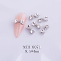Silver bow heart nail charms with transparent crystals, size 9.5x4mm style MZH-8071 - Clear Silver Base Bow (8071)