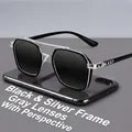 Gafas de sol cuadradas de doble puente con montura negro plata y lentes grises - Gafas de sol individuales / Montura Tech Plata Negra (No fotocromática)