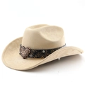 Close-up of suede cowboy hat featuring leather band with embossed heart and rhinestones - M (56-58cm) / Light Camel