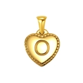 Golden heart-shaped pendant with embossed letter O and beaded edge detail - Heart Initial O Pendant (SP151G-O)