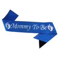 Blaue Glitzerschärpe Mommy To Be mit silberner Schrift und Fußabdrücken für Babypartys - Dunkelblau Regenbogen Mommy To Be Schärpe