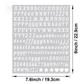 Detailliertes Blatt mit 0,5 Zoll Vinyl-Buchstabenaufklebern und genauen Größenangaben - 0,5 Zoll Fettgedrucktes Schreibschrift-Alphabet / Weiß