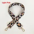 Close-up of light pink leopard print bag strap with adjustable gold-tone metal hardware hooks - Light Pink