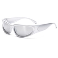 Kids sporty silver oval sunglasses with futuristic Y2K wraparound frames and mirror lenses - Silver Frame White Mirror Lens