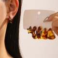 Retro leopard print earring set featuring star studs and acetate hoops for women - Star Style (K-1403) / Amber