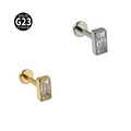 Paire de piercings labret en titane G23 avec zircon rectangulaire en fini doré et argenté - NO-11 (Zirconia rectangulaire) / Couleur Acier