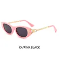Lunettes de soleil punk ovales roses avec branches dorées et verres gris foncé pour femme - Monture Rose Verres Gris Foncé