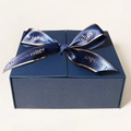 Dark blue rectangular gift box featuring a premium silk ribbon with gold Best wishes text - Gift Packaging Box (BZ-013)