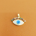 Evil eye pendant in gold finish with blue center and colorful micro-set zircons - 27-Gold Color Eyelash Evil Eye