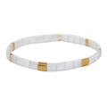 Minimalist bohemian Tila bead bracelet featuring white translucent and golden square beads - Translucent White Gold Patchwork