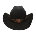Cappello da cowboy in finta pelle scamosciata nera con fibbia a testa di leopardo vintage - Nero (Cintura Testa di Leopardo)