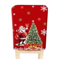Red Christmas chair cover featuring Santa Claus and snowman patterns on white background - Christmas Single Side Print 3