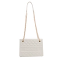 White embossed tote bag with gold chain strap and FASHION lettering detail - White