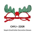 Christmas party glasses with red frames and green sequined reindeer antlers for kids - Green Sequin Little Reindeer Glasses