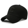 Classic black cotton baseball cap with embroidered letter C and romantic quote detail - Adjustable / Black