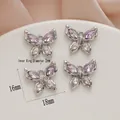Silver butterfly charm with purple rhinestones, 18mm pendant for DIY jewelry making - 757-3# Silver - Purple/Clear Zirconia