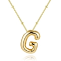 18K gold plated puffy balloon initial G pendant necklace with bead chain on white - Letter G - Gold