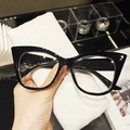 Detail of oversized black cat eye sunglasses with white leather protective case - Large Cat-Eye Frame / Black Frame Clear Lenses
