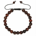 Adjustable 8mm red tiger eye stone beaded bracelet with black woven cord design - Red Tiger Eye (Style 09)
