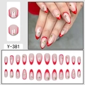French red-tip almond press-on nails with retro cocktail and dot pattern art - Retro Red French Tip Cocktail Glass (Y-381)