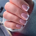 Classic white French tip press-on nails on soft pink square oval false nails with gloss - Purple French White Edge (with Black Jelly Glue)