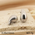 Pendientes de gota huecos plateados con textura ranurada y medidas 26x15mm - 26x15mm / Color Acero
