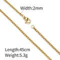 2mm width 45cm length golden box chain necklace in 18K plated stainless steel - Square Pearl Chain (Gold 45cm) / Width 2mm