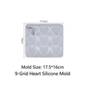 Moule en silicone translucide à 9 cavités en cœur pour résine DIY, taille 17,5x16cm - Grille de 9 Cœurs