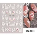 Pegatinas para uñas 5D con encaje blanco elegante y flores rosas con textura de relieve 3D - STZ-5D31