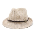 Klassischer cremefarbener geflochtener Fedora Hut mit dunkelbraunem Zierband - M (56-58cm) / Beige