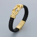 Bracelet tressé en cuir noir avec fermoir magnétique doré en acier inoxydable 316L - Style de Boucle Décorative Dorée (KB74923-BD)