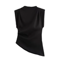 Detail view of the black sleeveless top featuring asymmetric hem and pleat texture accents - XS / Black