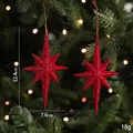 Set di 2 decorazioni natalizie a forma di stella a otto punte con glitter rossi per albero - 2 Pezzi/Set / Rosso