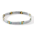 Details des böhmischen TILA-Perlenarmbands mit türkisen, grauen und goldenen Quadraten - Grau/Türkise Textur/Gold