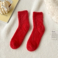 Plush red mink velvet socks for women, warm and cozy winter home floor socks - One Size / Red