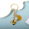 Golden bumblebee keychain with hexagonal honeycomb pendant and sparkling rhinestones - Yellow (f)
