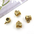 Pack of 4 golden alloy drum-shaped bail beads with engraved lines for DIY jewelry - 14334-Gold Drum Shape