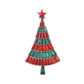 Exquisite gold-plated Christmas tree brooch with vibrant red and green crystals - Red Green Baguette Stone Gold Base (A052-A)