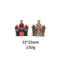 Front and back detail of a 22x25mm black and red enamel haunted castle charm - Castle