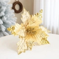 Detailed close-up of champagne gold poinsettia flower with sequins for Christmas tree decor - Gold