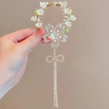 Fermaglio per capelli dorato con perle bianche, fiori di ciliegio e lunghe nappe - J54 Fibbia per Capelli Nappa Fiocco Fiore
