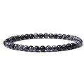 Minimalist 4mm snowflake stone and black bead stretch bracelet for men and women - Imported Snowflake Stone