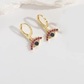 Orecchini a cerchio dorati Evil Eye con pietra blu e cristalli viola incastonati - Tartaruga Zirconia Rosso Rosa