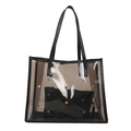 Modern transparent PVC tote bag with colorful rivets and black interior pouch - Black
