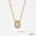 Gold titanium steel O-chain necklace featuring an oval pendant with crystal micro-paving - Gold Oval Transparent Zirconia Style (KDD371)