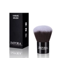 Kabuki brush with dense gradient bristles and matte black handle in a branded retail box - Kabuki Mushroom Brush With Box