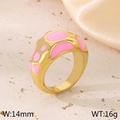 Anello largo in acciaio dorato con smalto rosa, larghezza 14mm e peso di 16g per le donne - Base Dorata Pois Rosa